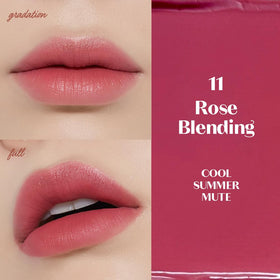 Swatches on arm reveal vibrant rose shade and full coverage potential.