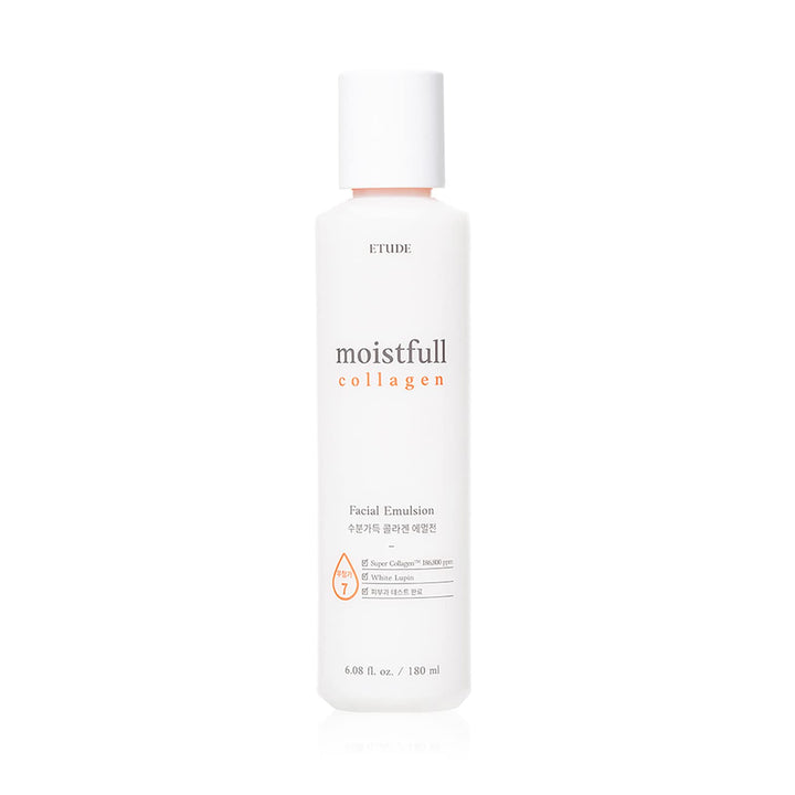 Etude Moistfull Collagen Emulsion bottle close-up showing lightweight hydration for daily use