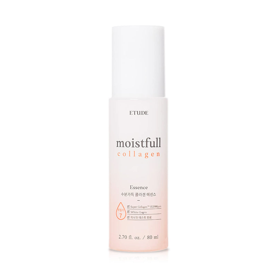 Etude Moistfull Collagen Essence bottle highlights premium hydration for sensitive skin.