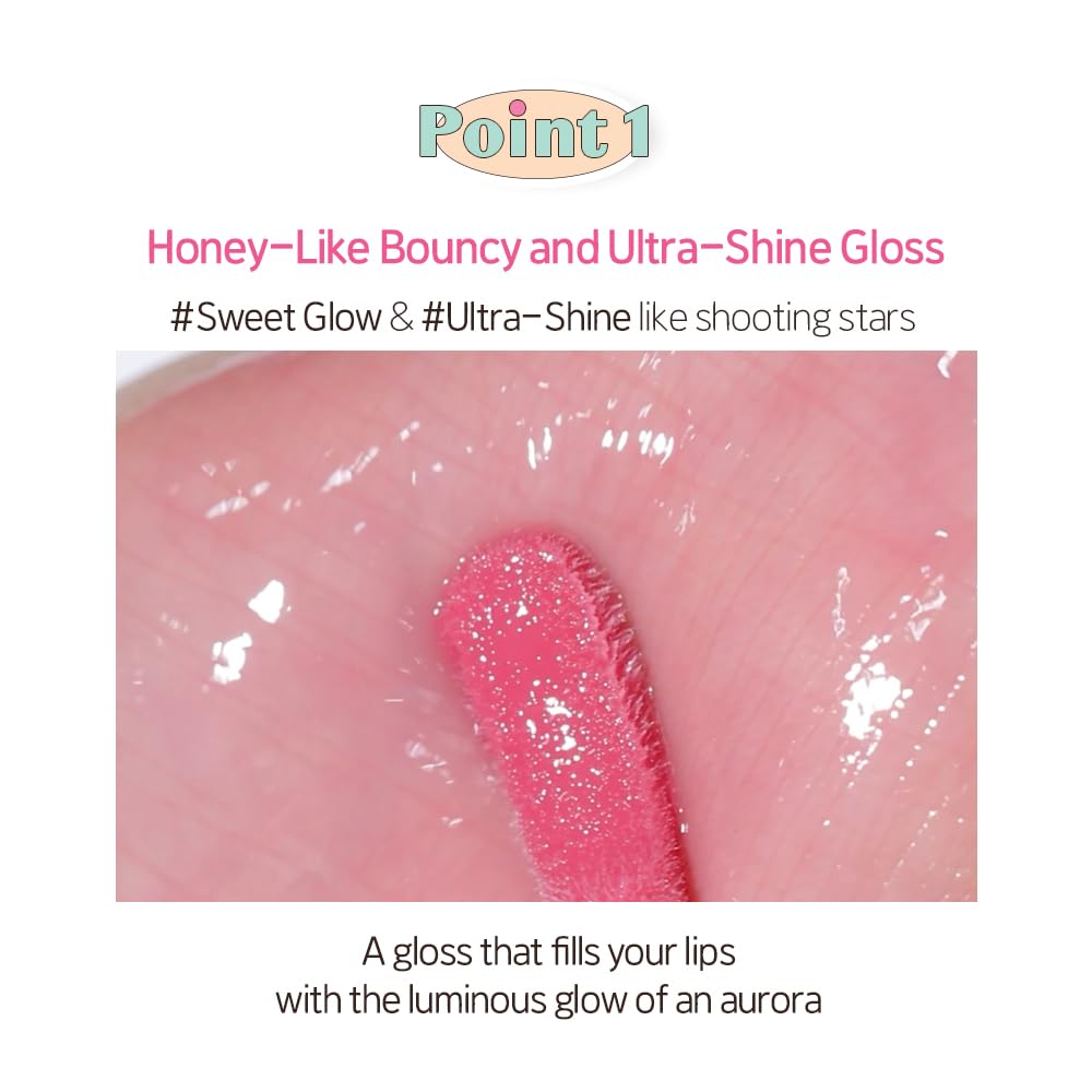ETUDE Over Glowy Lip Gloss #6 layered over lip tint for depth