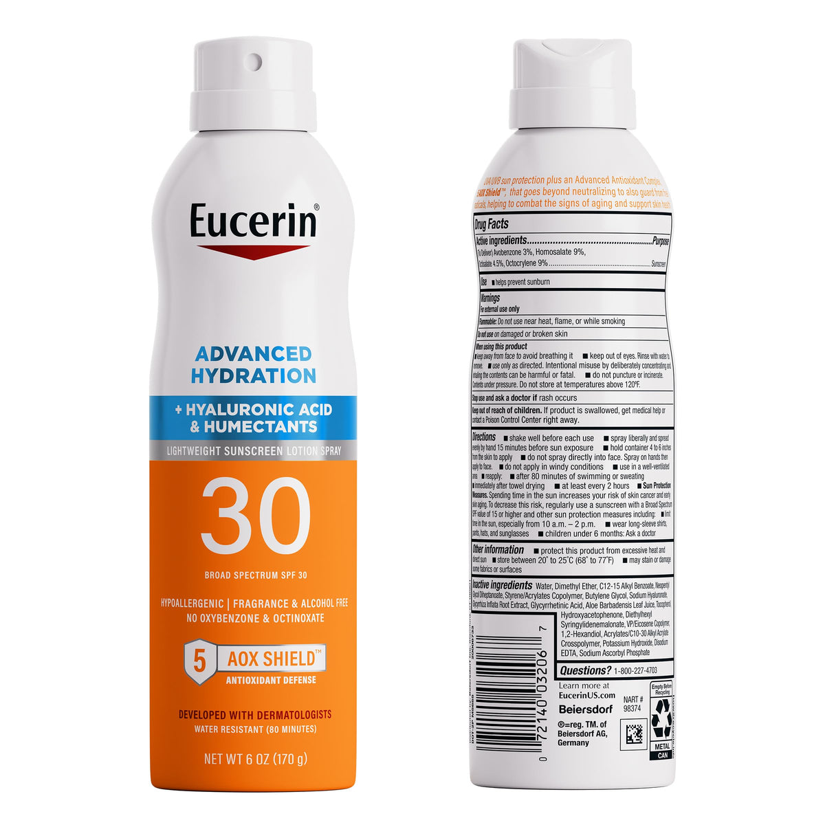 Hyaluronic acid powered hydration in Eucerin Advanced Hydration SPF 30 spray