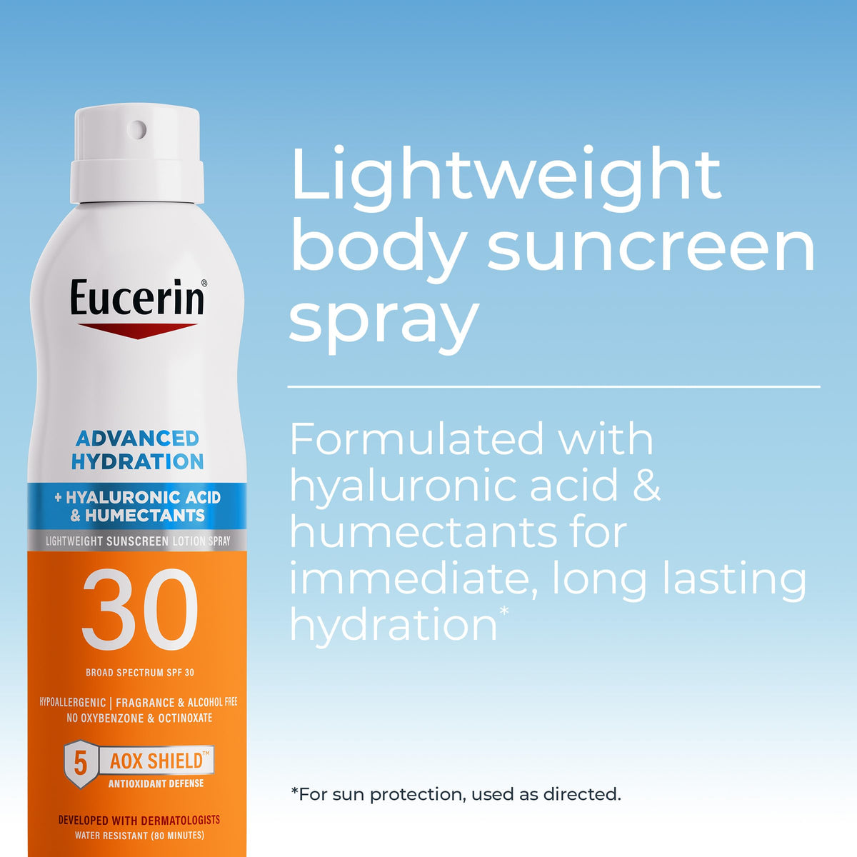 Eucerin Advanced Hydration SPF 30 spray mist for easy coverage on hard to reach areas