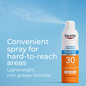 Eucerin SPF 30 spray demonstrating even spread and quick drying