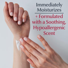 Eucerin Advanced Repair Scented Night Lotion bottle back detailing ingredients and allergen-free formula.