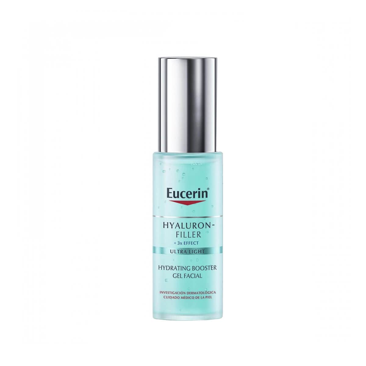 Eucerin Hyaluron-Filler Moisture Booster bottle closeup showing compact 30ml packaging for daily use