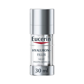 Eucerin Hyaluron Filler Peeling bottle shows a hydrating exfoliation formula.