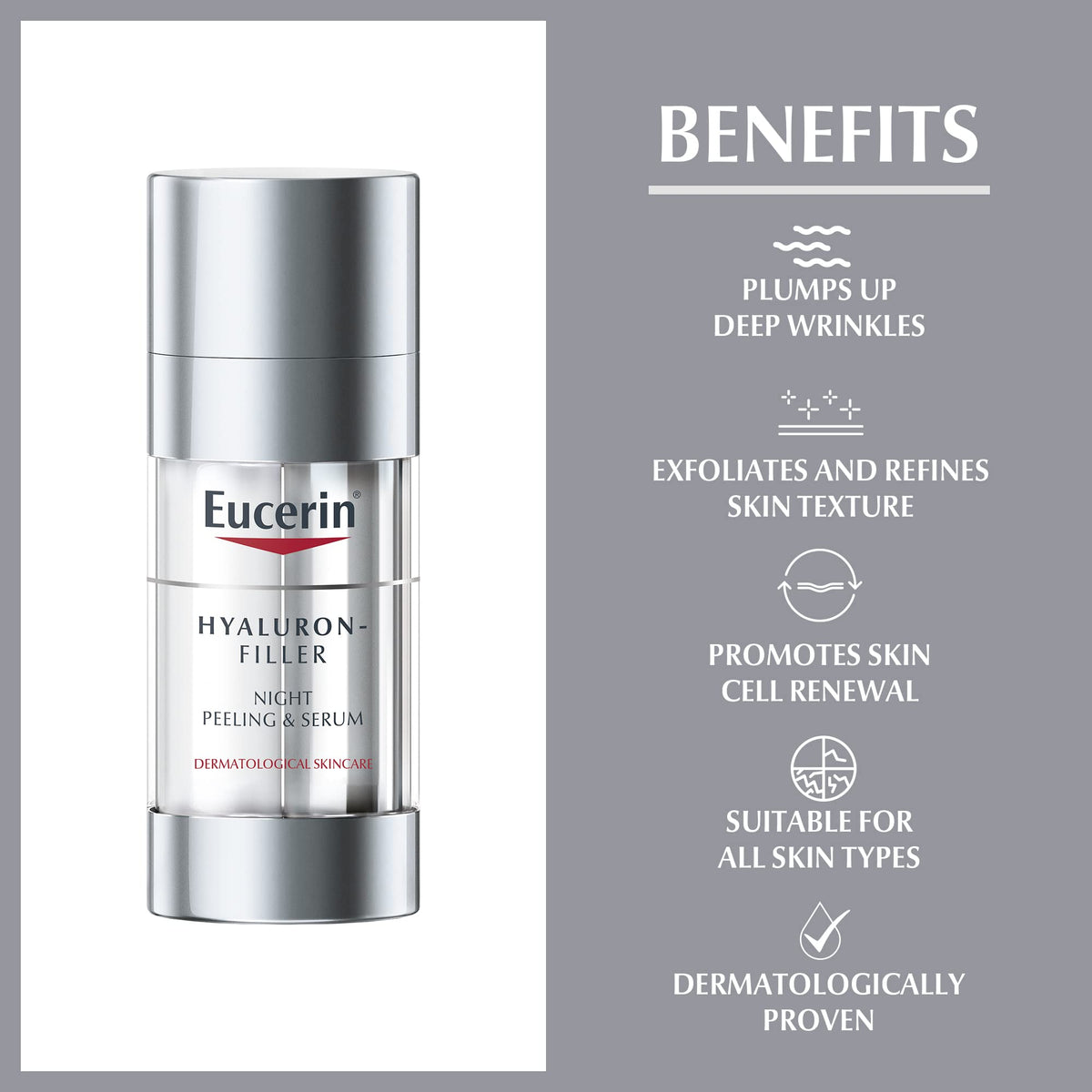 Eucerin Hyaluron Filler Peeling jar highlights creamy exfoliating texture.