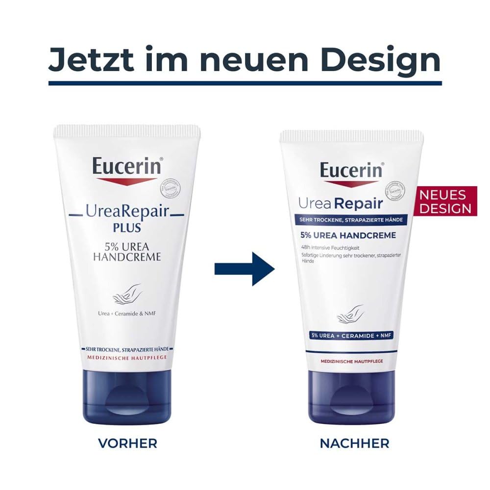 Close-up of 5% Urea and Lactate label on Eucerin hand cream.