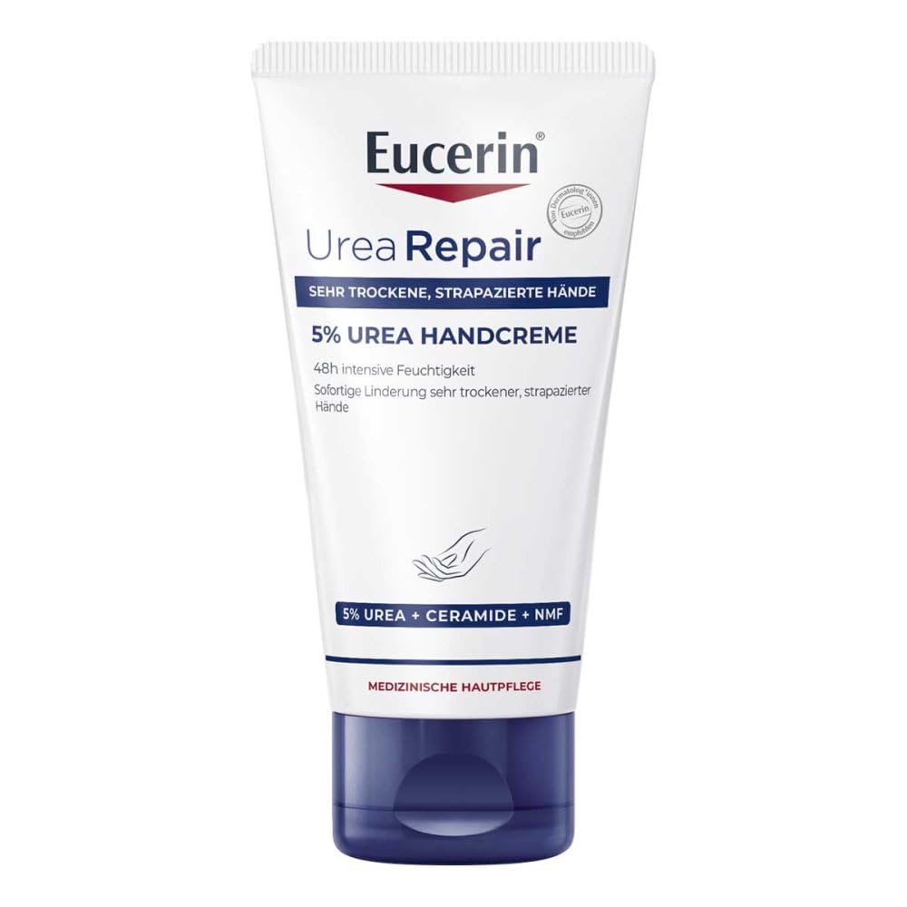 Eucerin Repairing Hand Cream 75ml tube front for daily dry-hand nourishment.