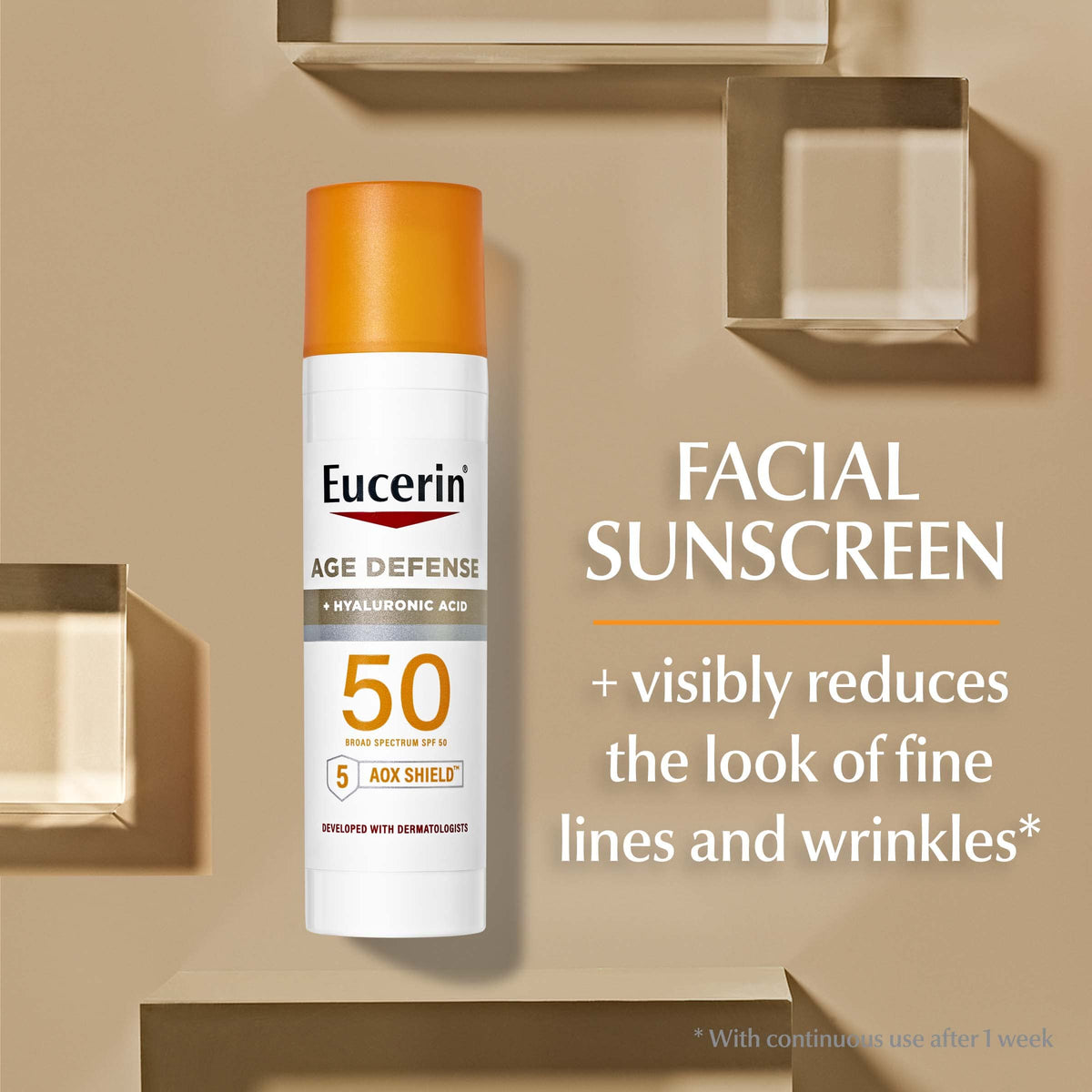 Close-up label of Eucerin Sun Advanced Hydration highlighting hyaluronic acid