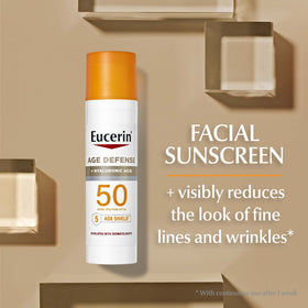Close-up label of Eucerin Sun Advanced Hydration highlighting hyaluronic acid