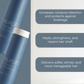 Eufora Daily Balance Volume Conditioner label closeup highlighting protein and botanicals