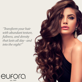 Eufora Full Effect texturizing spray in action applying texture and volume