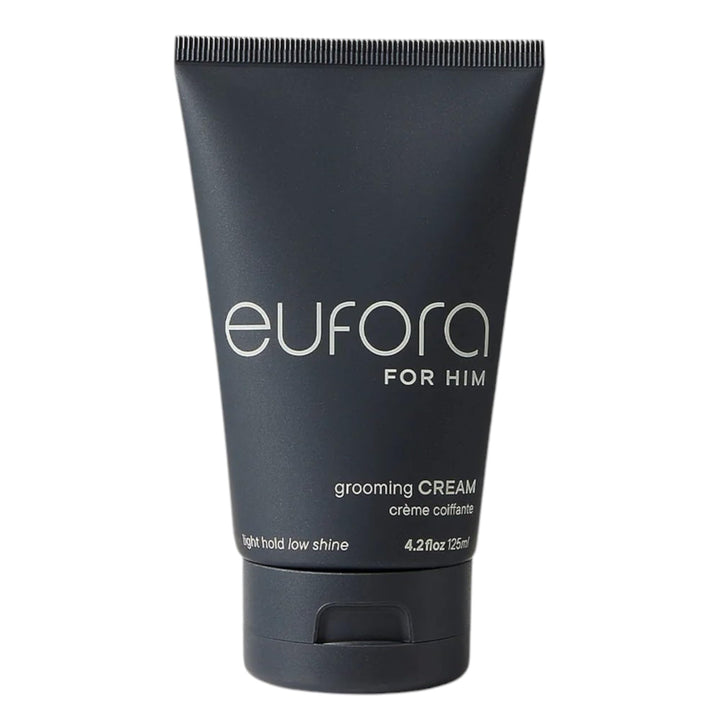 Eufora Grooming Cream for Him bottle showing frizz control and medium hold for daily styling