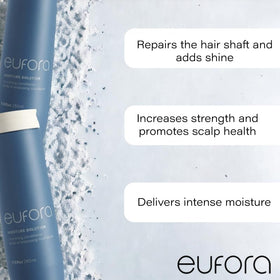 Eufora Moisture Solution conditioner applying to hair for detangling and shine.