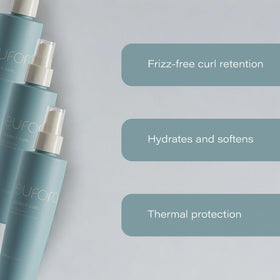 Eufora Perfect Curl Activator spray application promotes soft, frizz-free shine.