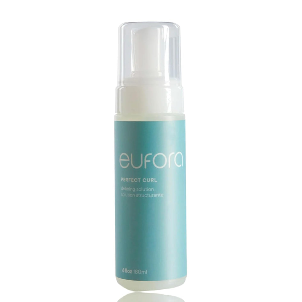 Eufora Perfect Curl Defining Solution bottle, lightweight foam for soft, lasting curls.