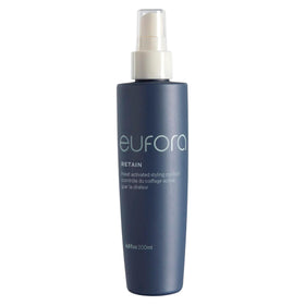Eufora Retain heat-activated styling control bottle front, highlighting heat protection during styling.
