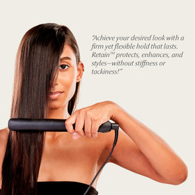 Eufora Retain spray applied to hair for smooth, frizz-free results.