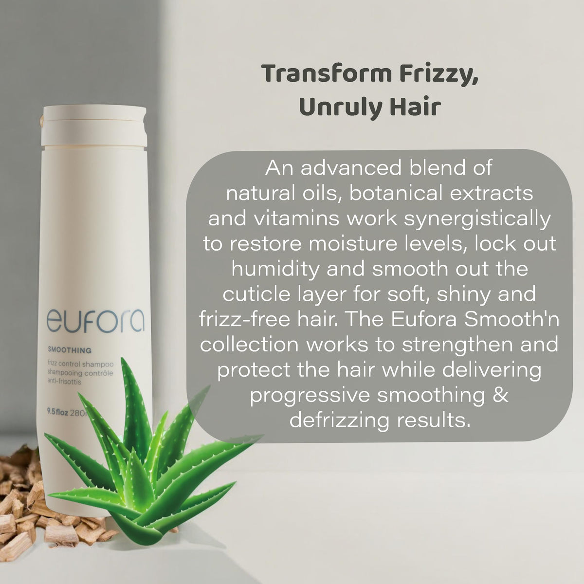 Eufora Smoothing Frizz Control Shampoo lather in hand showcases creamy cleansing.