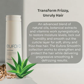 Eufora Smoothing Frizz Control Shampoo lather in hand showcases creamy cleansing.