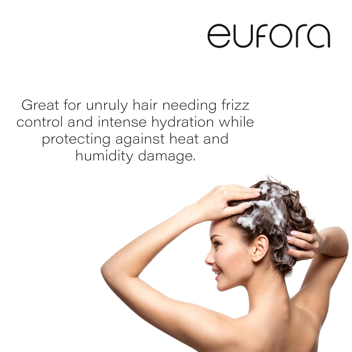 Eufora Smoothing Frizz Control Shampoo packaging on display highlights premium care.