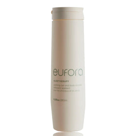 Eufora Soothing Hair and Body Cleanse bottle pouring a lightweight hydrating formula.