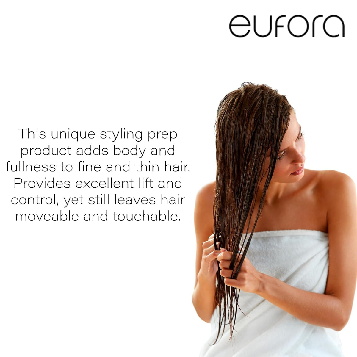 Eufora Volume Fusion packaging highlights nourishing oils for shine and moisture.