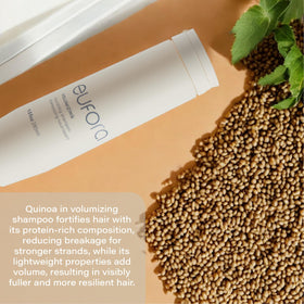 Eufora Volumizing Shampoo fibers close-up illustrating thicker hair texture.