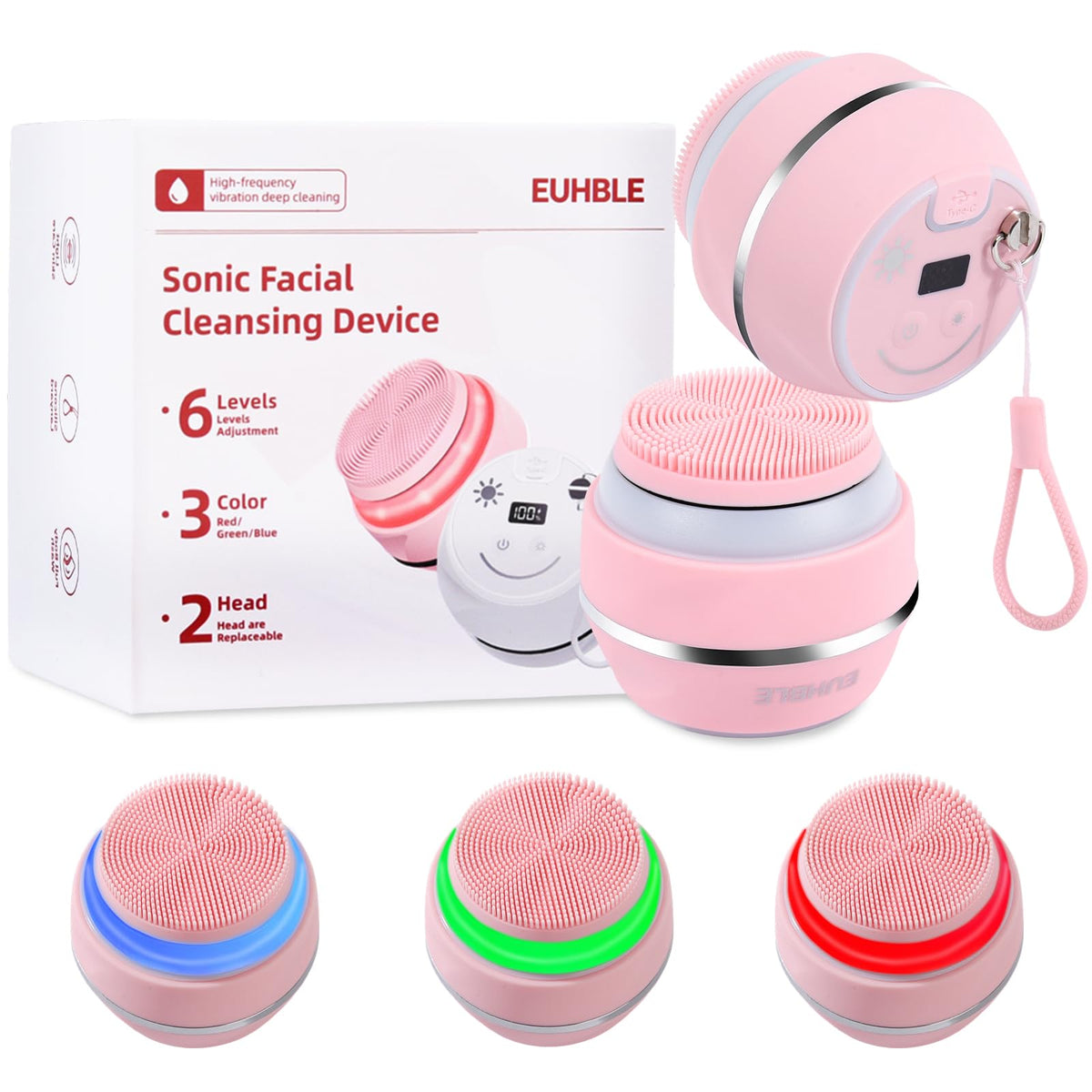 EUHBLE electric facial cleaner with six modes and three lights for personalized cleansing