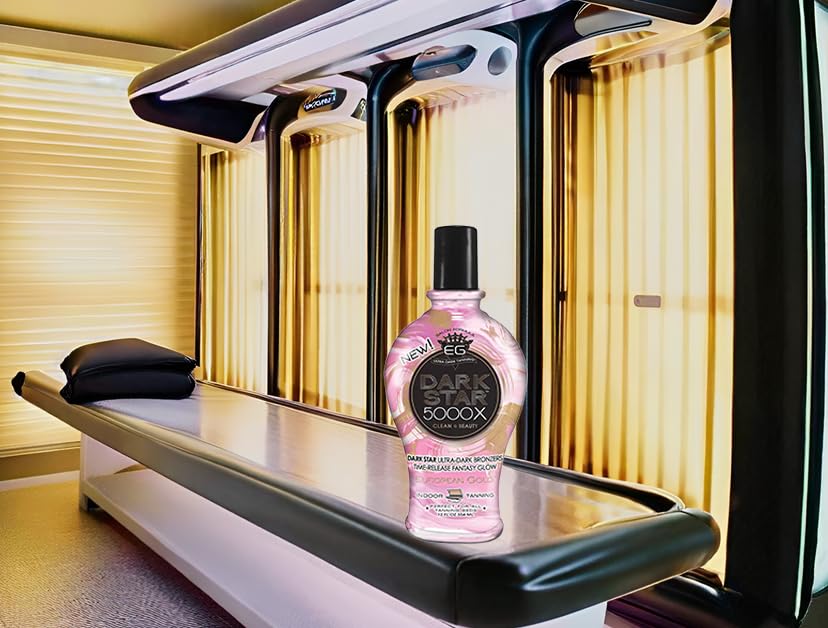 Indoor-outdoor tanning scene with Dark Star 5000X, illustrating versatile use.