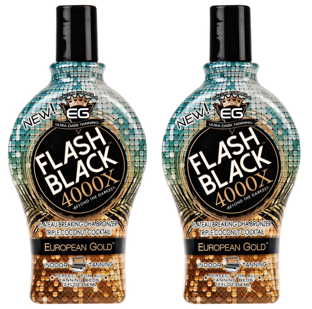 European Gold Flash Black 4000X bottle ready for deep bronzing results.