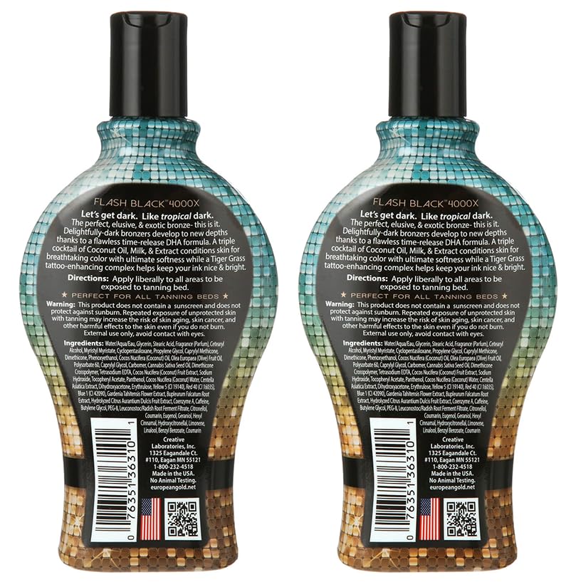 European Gold Flash Black 4000X bottle with application foam for even spread.