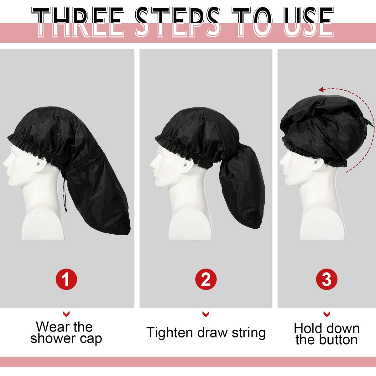 Eurzom waterproof gray shower cap with drawstring for reliable hair protection