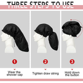Eurzom waterproof gray shower cap with drawstring for reliable hair protection