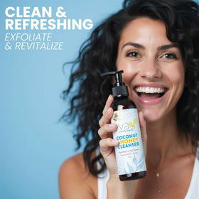 Eva Naturals foamy texture close-up highlighting a hydrating cleanse that rinses clean