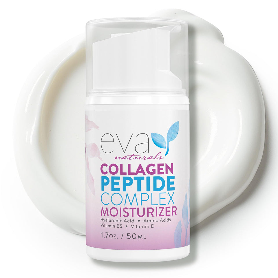 Eva Naturals Collagen Peptide Complex Moisturizer jar for nighttime hydration.