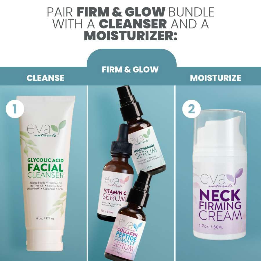 Eva Naturals daily routine glow shot with layered serums on skin