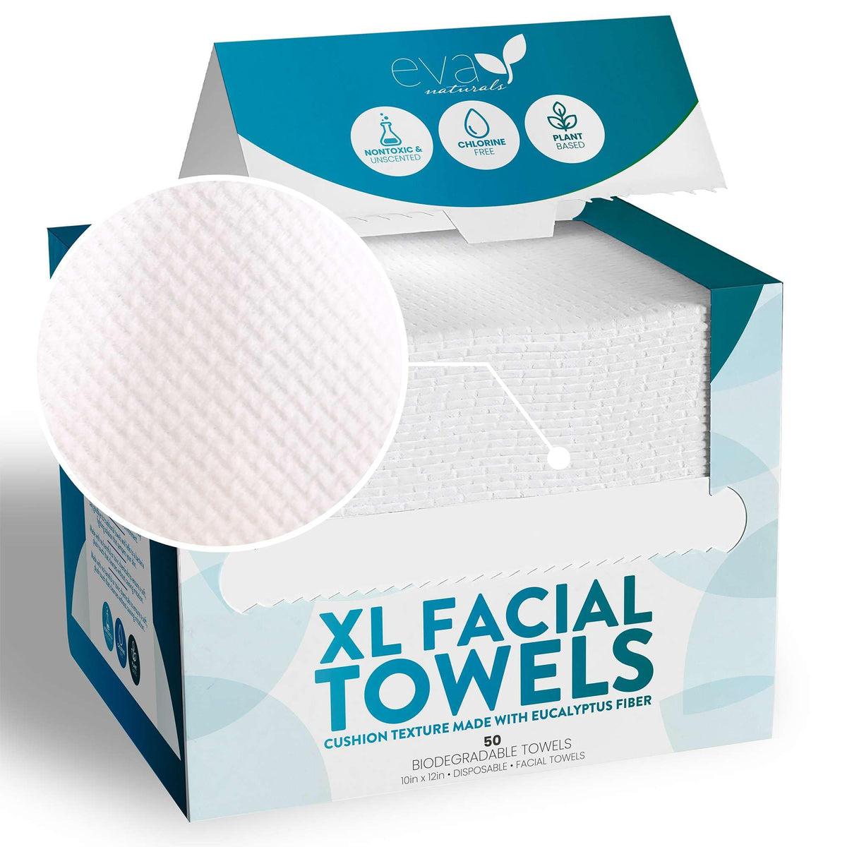 Eva Naturals disposable face towels XL 10x12 close-up, plush and lint-free for sensitive skin