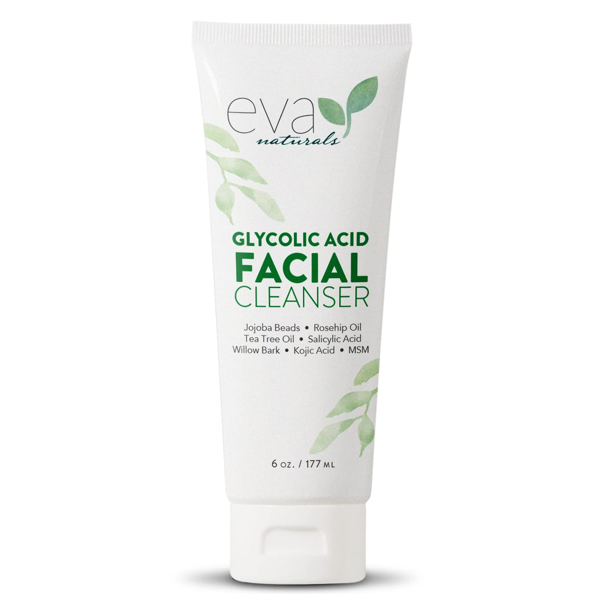 Eva Naturals Glycolic Acid Cleanser bottle on a clean surface for radiant skin