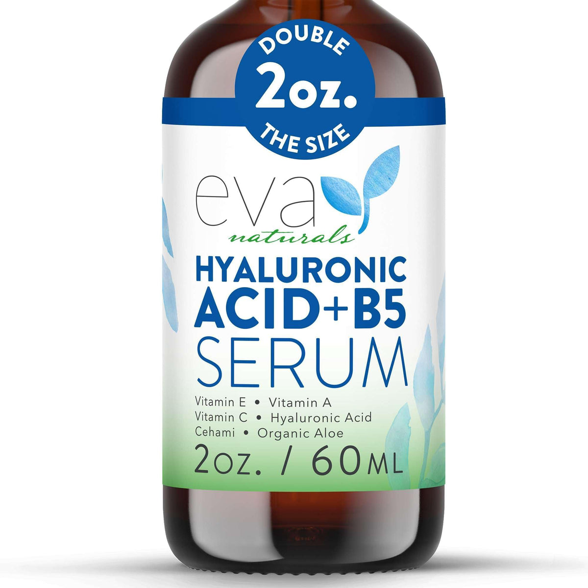Eva Naturals Hyaluronic Acid + B5 serum bottle close-up for deep hydration