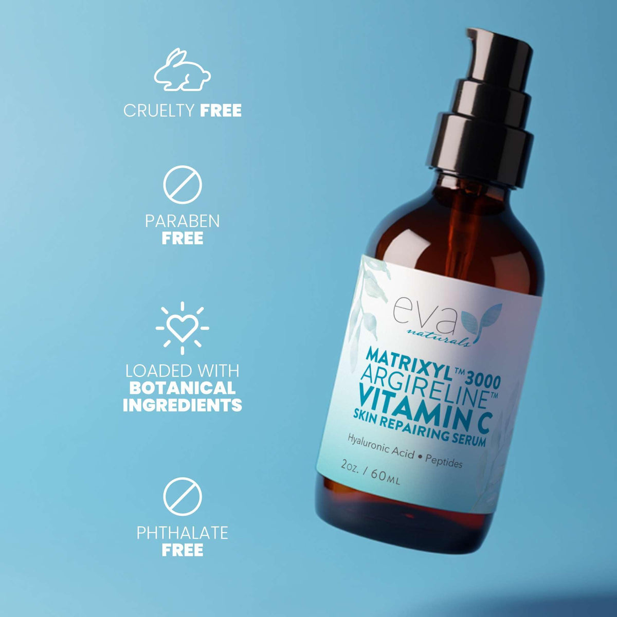 Eva Naturals Matrixyl 3000 + Argireline serum close-up in premium setting.
