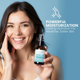 Eva Naturals serum being applied under makeup for easy layering.
