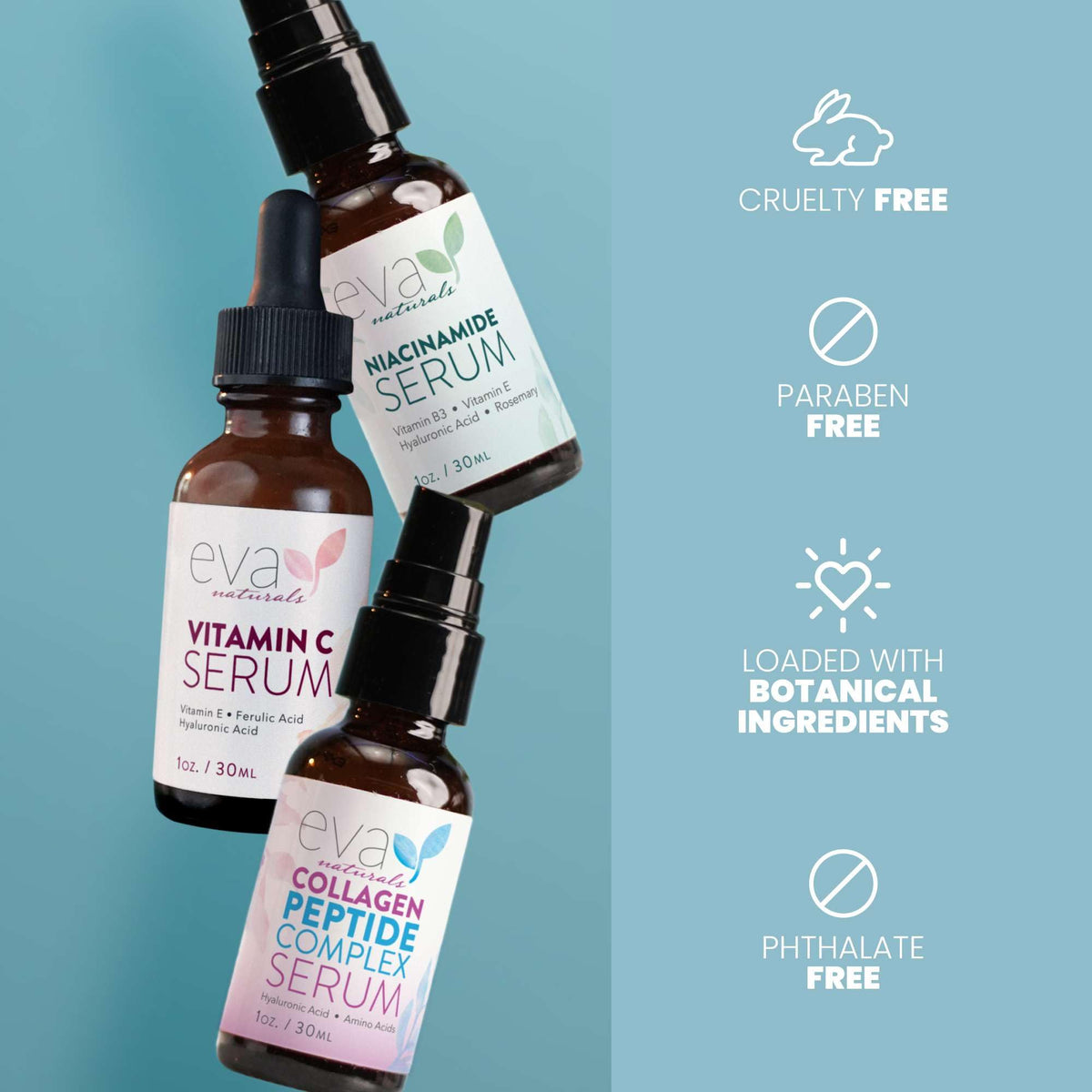  Eva Naturals peptide serum application demonstrating hydrating texture on skin