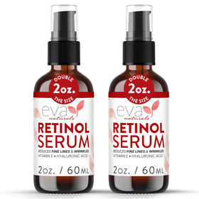 Eva Naturals retinol serum bottle close-up showing sleek packaging for smoother skin prep