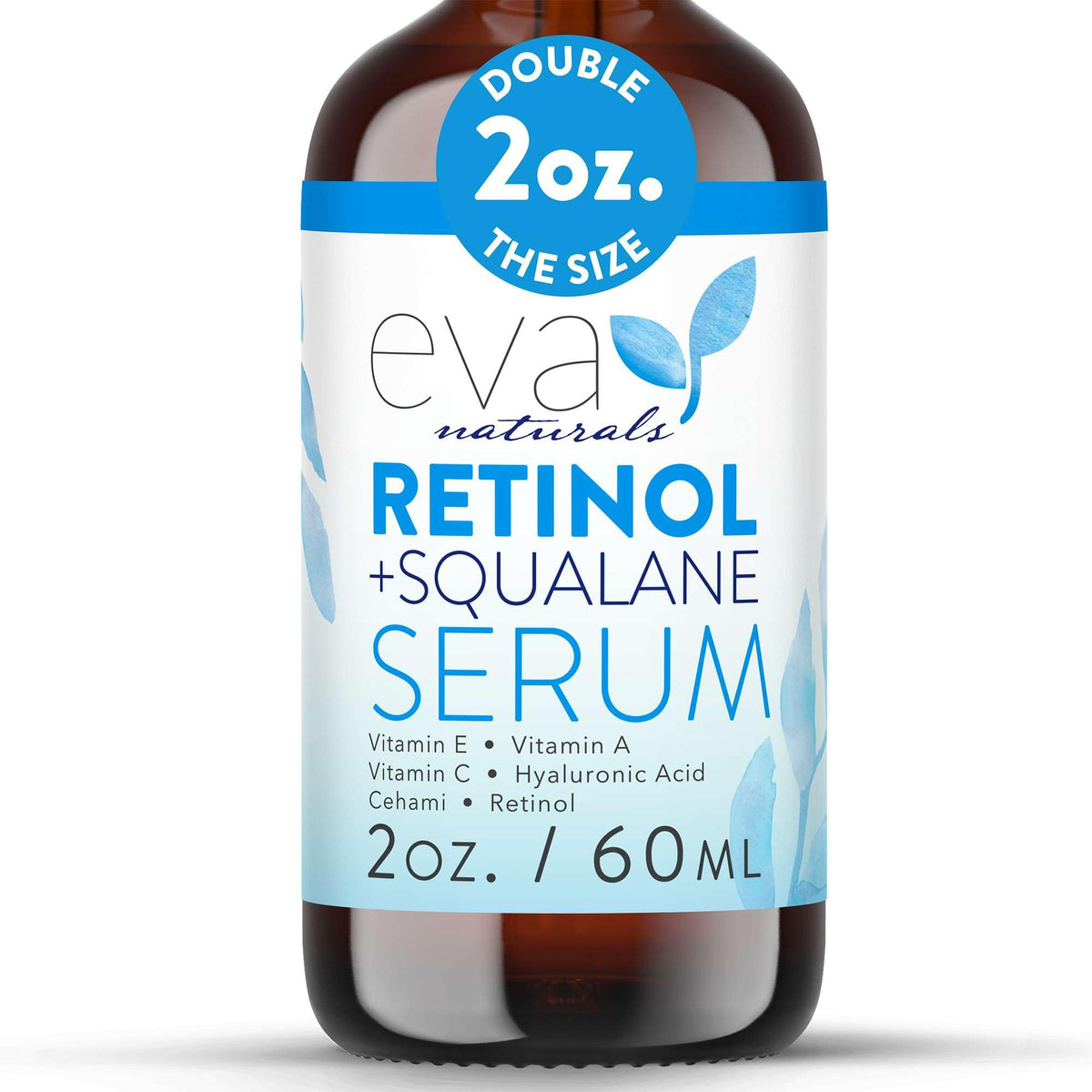 Eva Naturals retinol-squalane serum bottle for nightly anti-aging care.