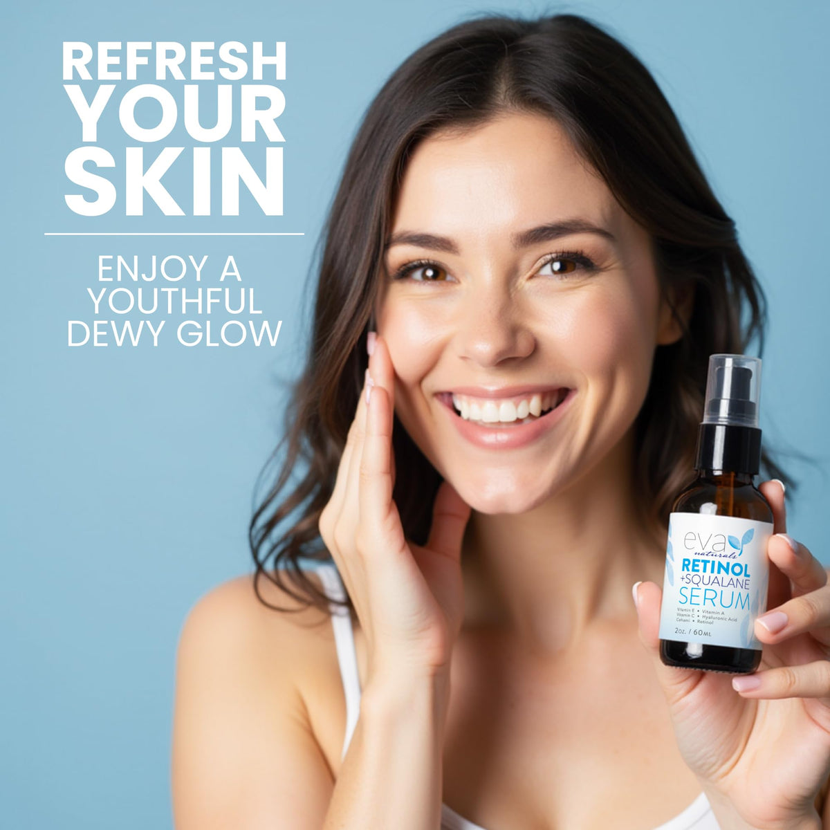 Eva Naturals serum texture swirl highlights lightweight formula absorbing quickly.