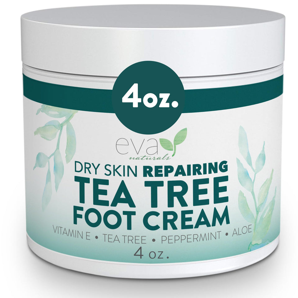 Eva Naturals Tea Tree Foot Cream tube for quick, hydrating relief.