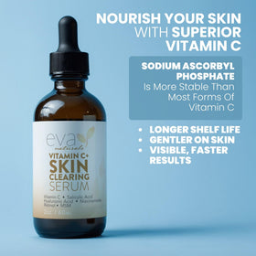 Eva Naturals Vitamin C Serum being applied to skin shows quick absorption and a natural glow.