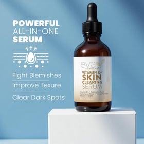 Eva Naturals Vitamin C Serum droplet on skin shows fast absorption for brightening.